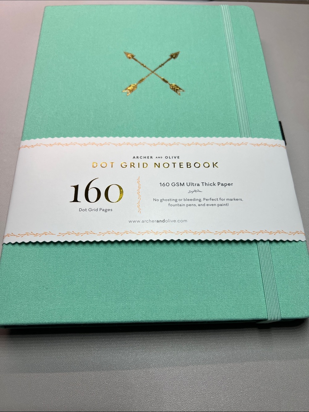 Archer and Olive Mint Dot Grid Notebook with Gold Arrow Accent
